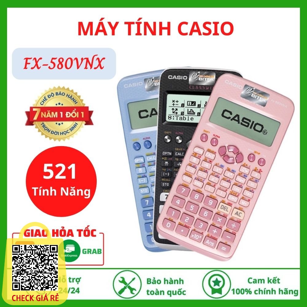 Máy Tính Casio FX 580VNX Chính Hãng Bảo Hành 7 Năm 521 Tính Năng Có Thể Chuyển Đổi Tiếng Việt