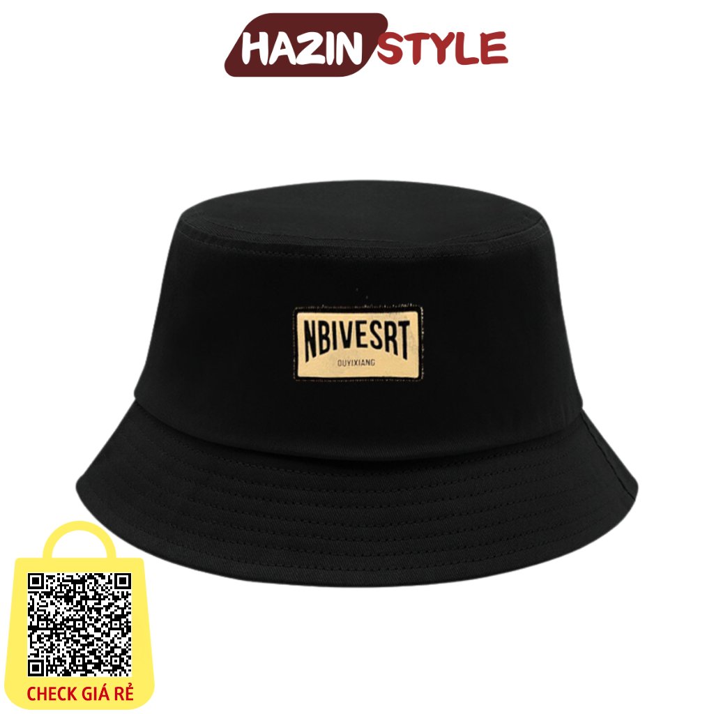 Mũ bucket HAZIN thêu chữ NBIVESRT - nón vành tròn form mềm dành cho nam nữ chất vải kaki đi học đi chơi siêu xinh