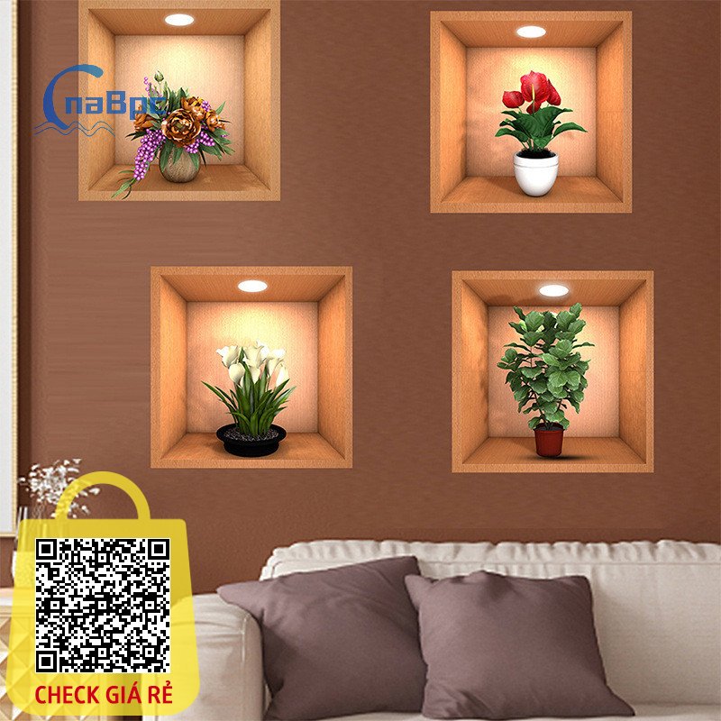 Nhãn dán trang trí minh họa Nhãn dán tường PVC tự dính Tường phòng khách Pediments Cây hoa Đề can tường mới