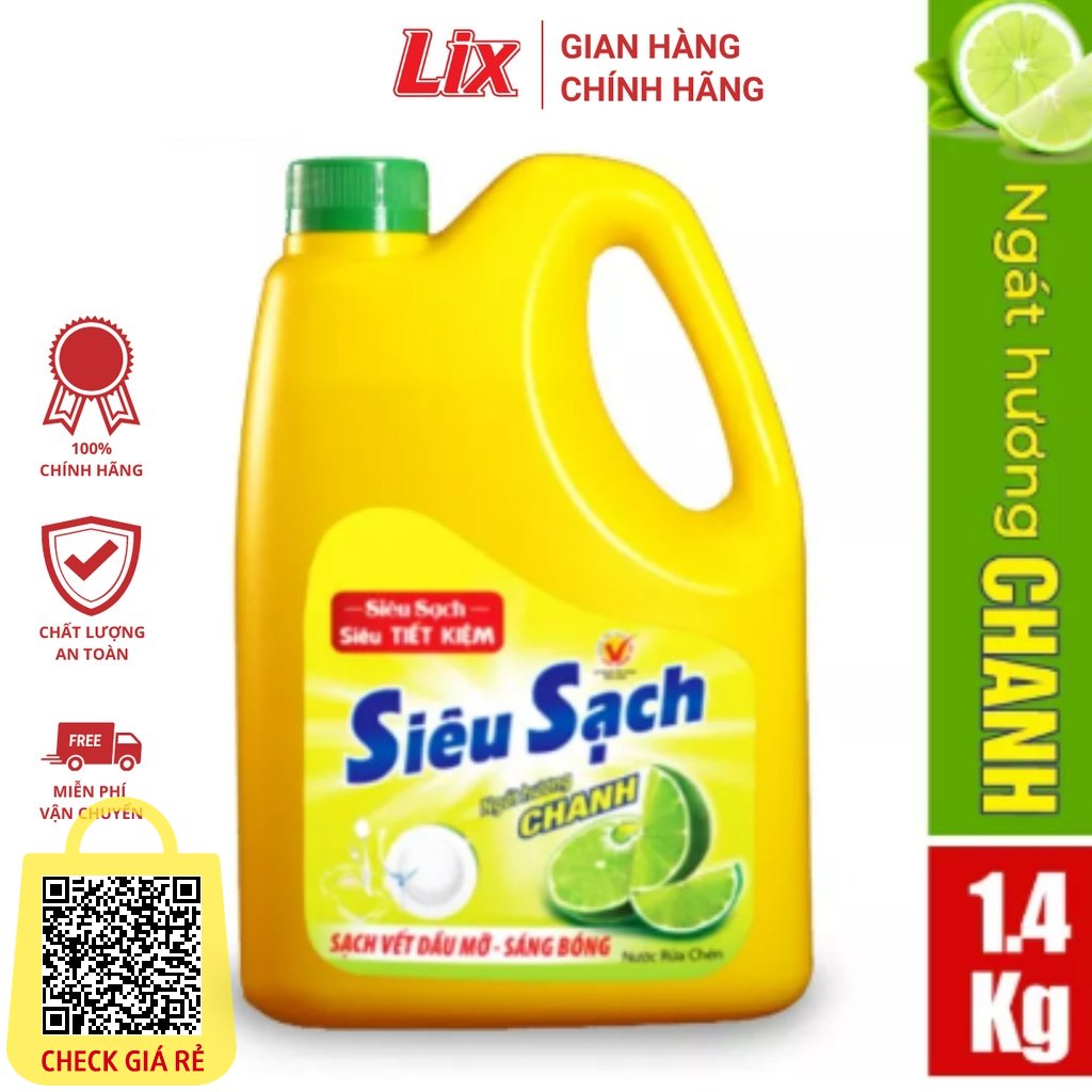 Nước rửa chén siêu sạch chanh 1 - 4kg NS140 sạch bóng viết dầu mỡ hương chanh thơm mát Lixco Vietnam
