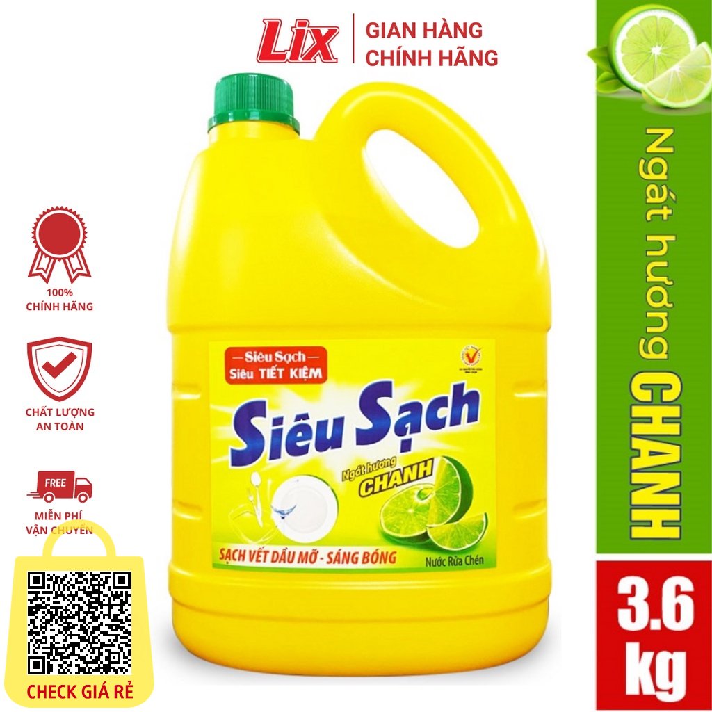Nước rửa chén siêu sạch chanh 3 - 6kg NS360 sạch bóng viết dầu mỡ hương chanh thơm mát Lixco Vietnam