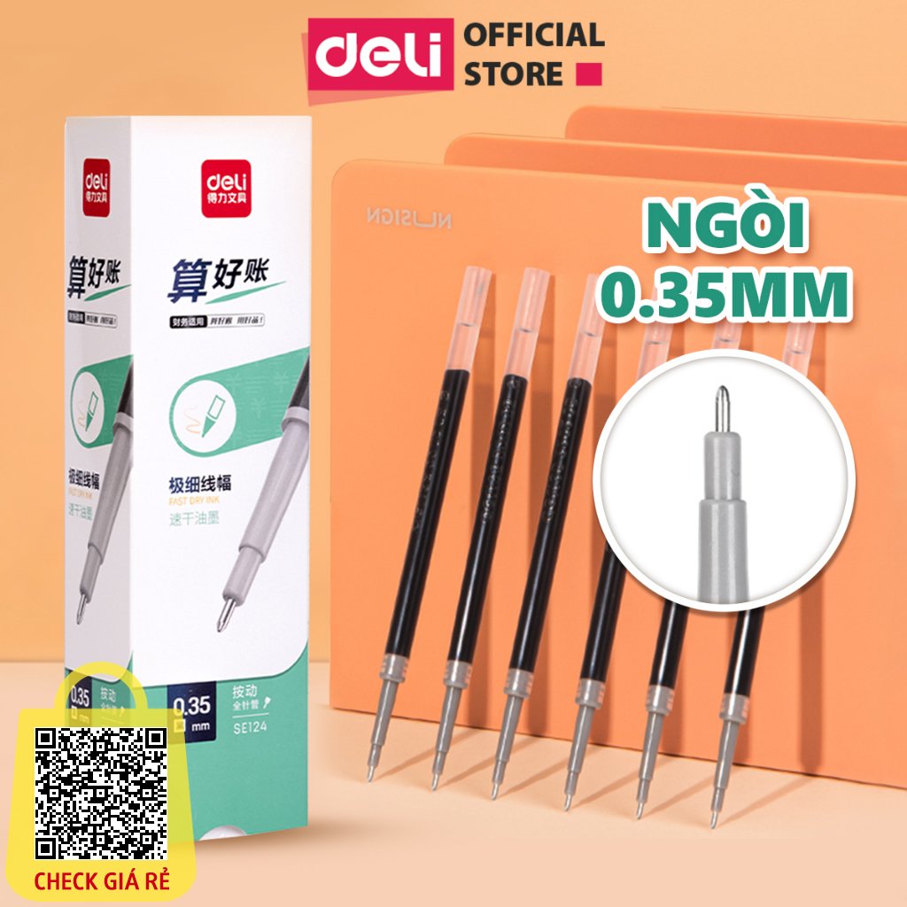 Ruột bút gel Deli 0.35mm dùng cho bút bi nước SA130/A122 lâu hết mực không gai khi viết mực trơn tru SE124