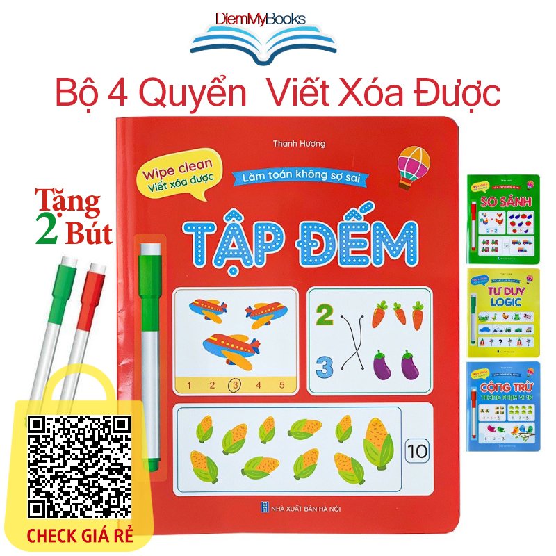 Sach Bo 4 Quyen Lam Toan Khong So Sai Wipe Clean Viet Xoa Duoc Tang Kem 2 But Danh Cho Be Tu 3-5 Tuoi