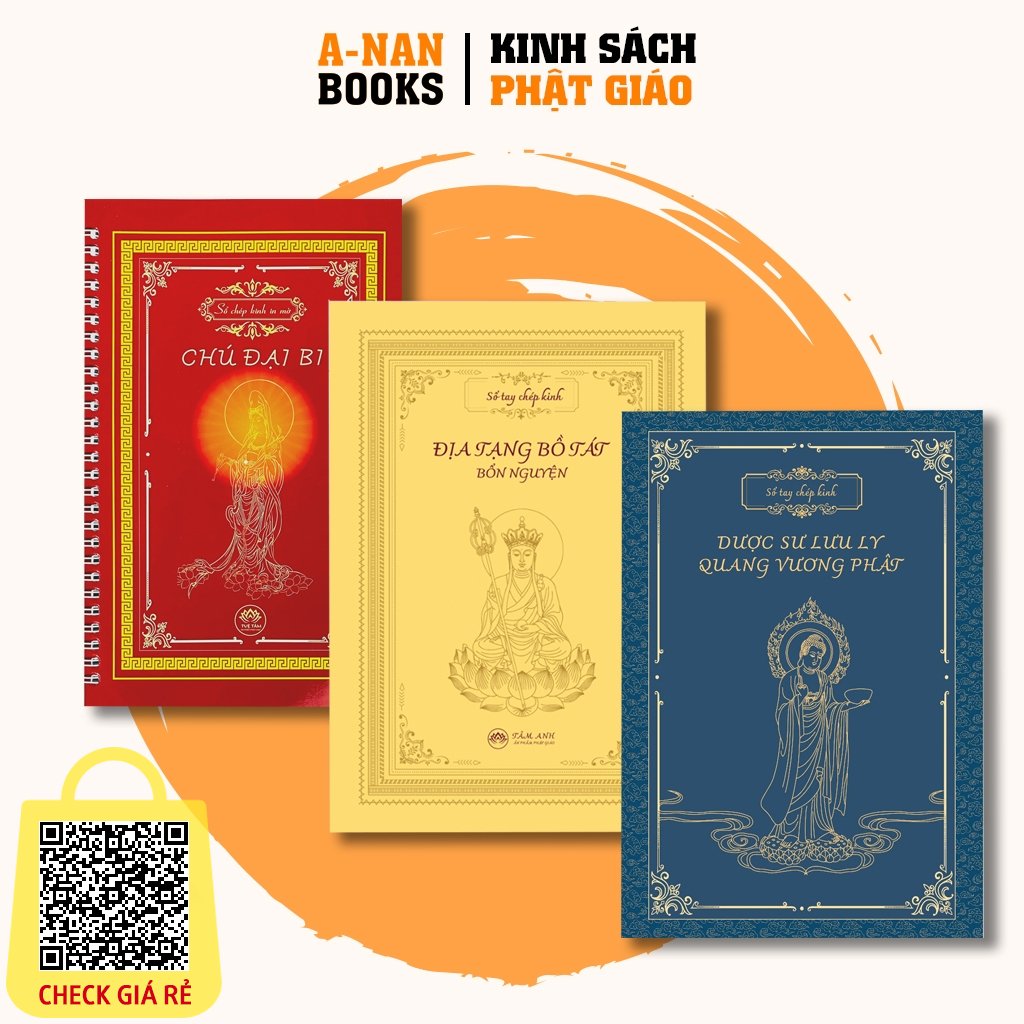 Sach Combo 3 Vo So chep kinh in mo cao cap Kinh Dia Tang - Chu Dai Bi - Kinh Duoc Su ( TANG KEM BUT VIET) Anan Books