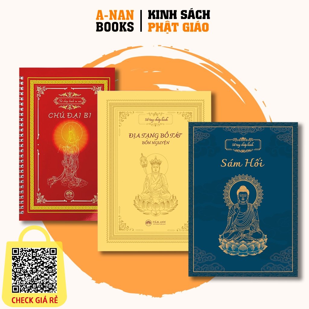 Sach Combo 3 Vo So chep kinh in mo cao cap Kinh Dia Tang - Chu Dai Bi - Kinh Sam Hoi ( TANG KEM BUT VIET) Anan Books