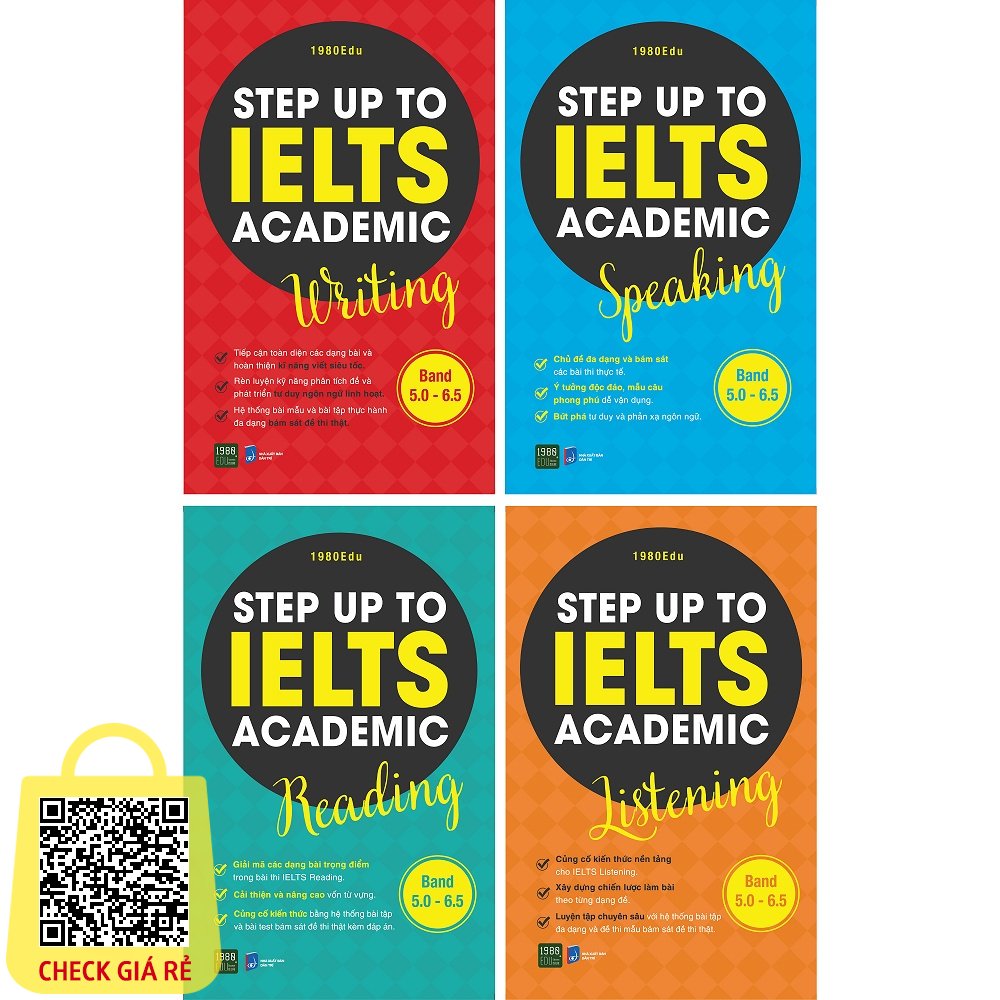 Sách: Combo 4 cuốn Step Up To IELTS Academic Reading + Listening + Writing + Speaking