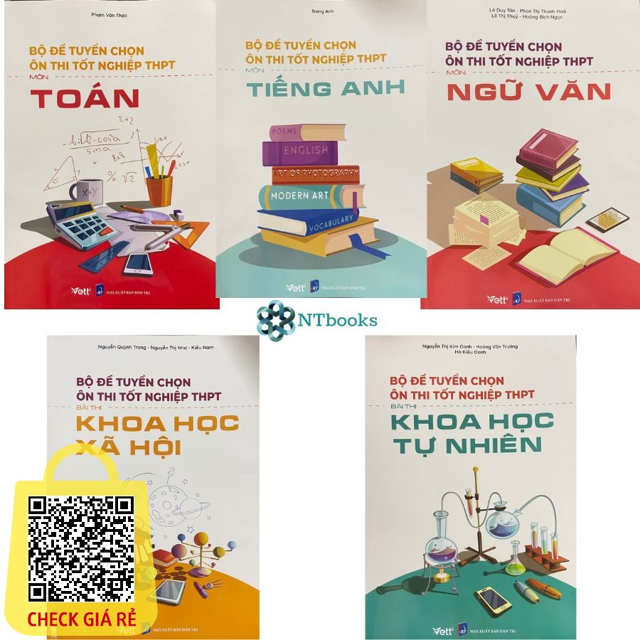 Sách Combo Bộ đề tuyển chọn ôn thi tốt nghiệp bài thi THPT Môn Toán + Văn + Anh + KHTN + KHXH