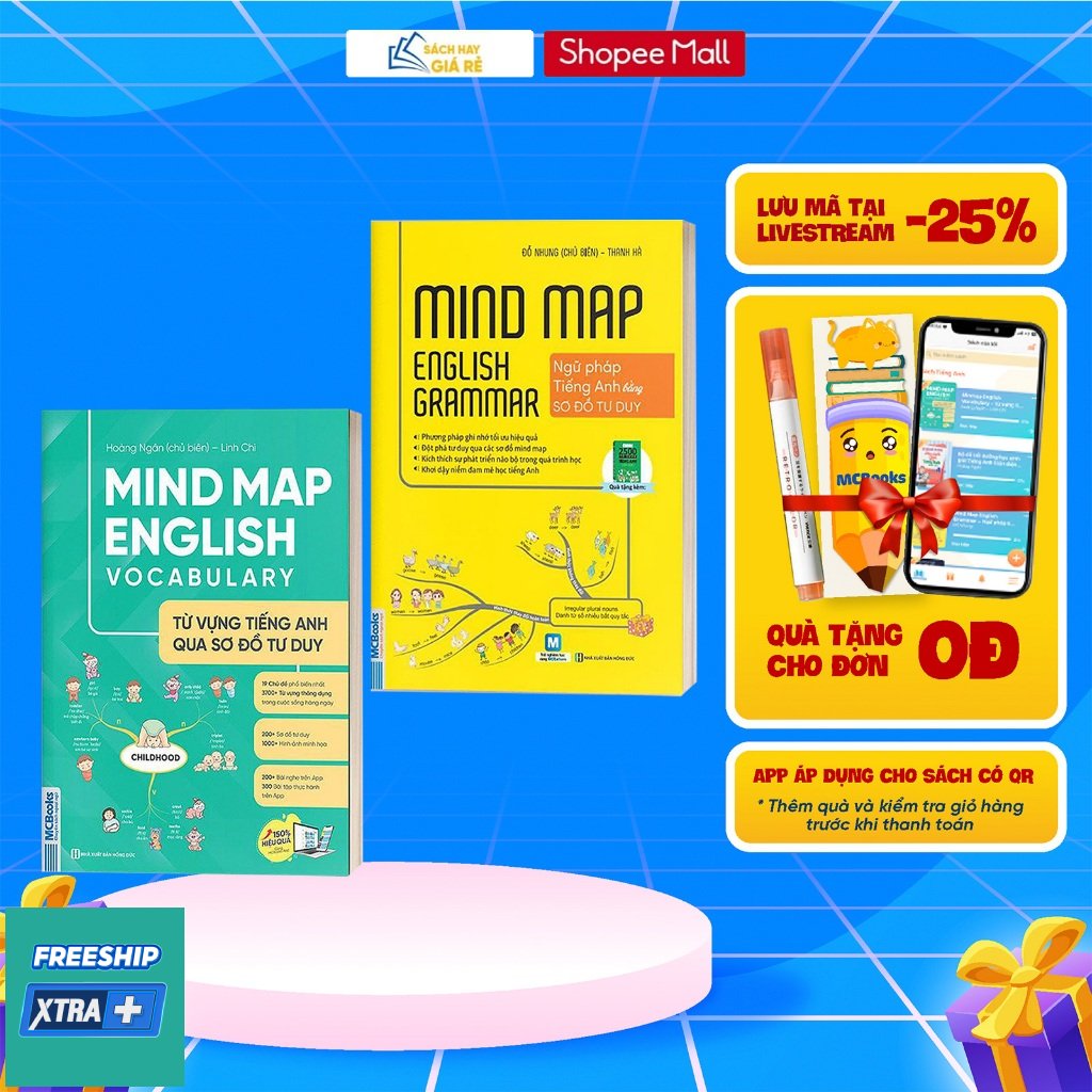 Sách Combo Mindmap English Grammar và Mindmap English Vocabulary - Học tiếng Anh bằng sơ đồ tư duy phiên bản đặc biệt