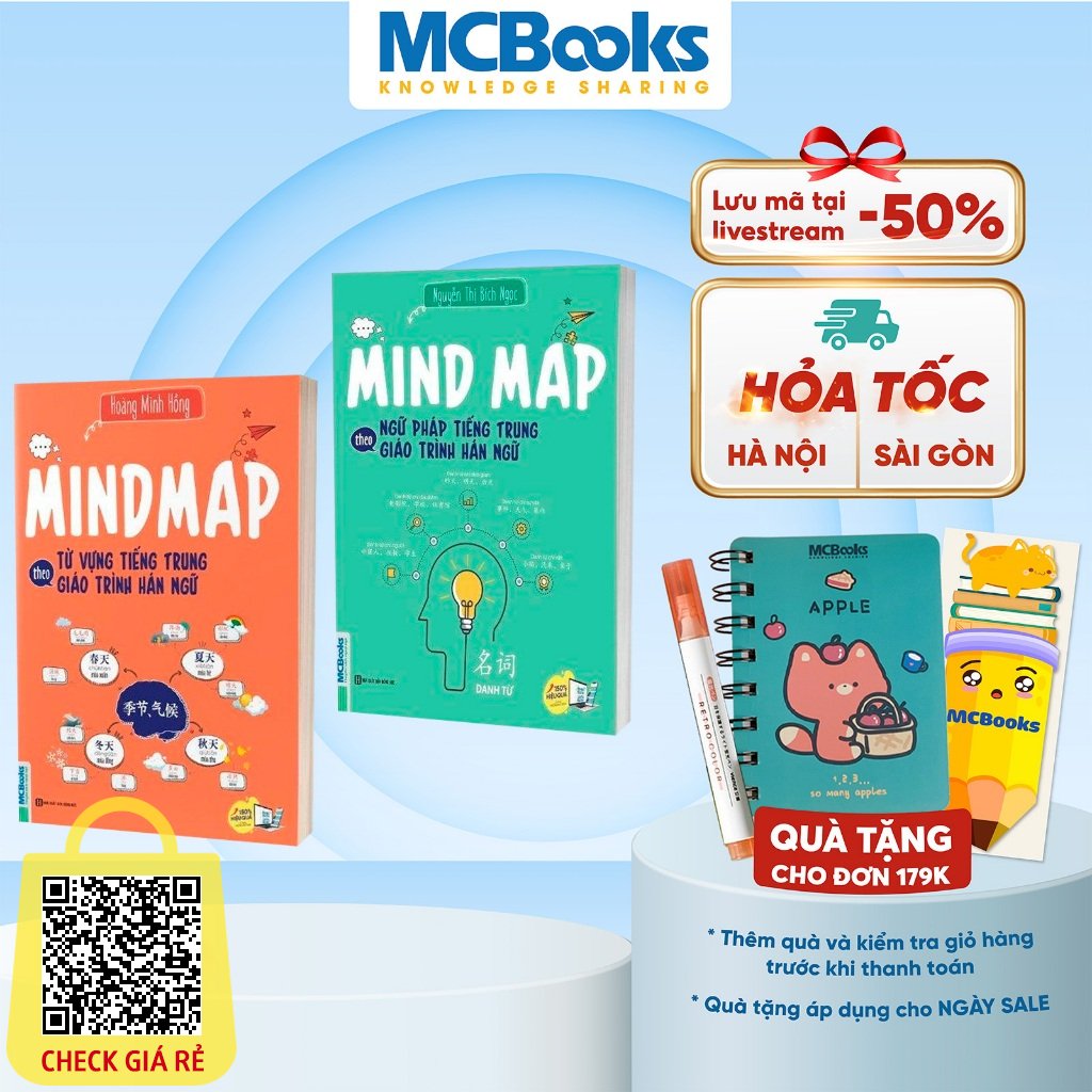 Sách Combo Mindmap ngữ pháp tiếng Trung và Mindmap từ vựng tiếng Trung theo giáo trình Hán ngữ