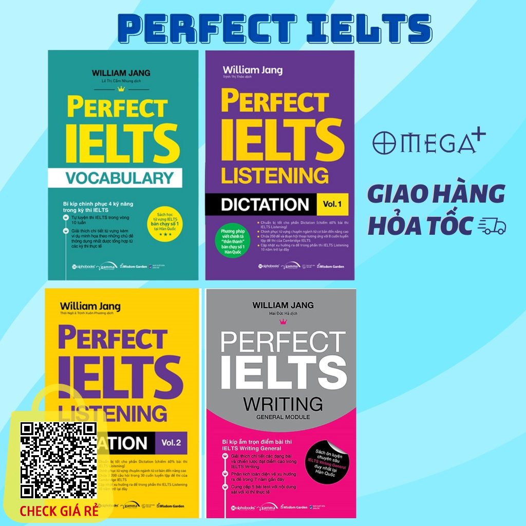 Sách Combo Perfect IELTS: Perfect IELTS Listening Dictation Vol.1,Vol.2 + Writing + Vocabulary (William Jang)