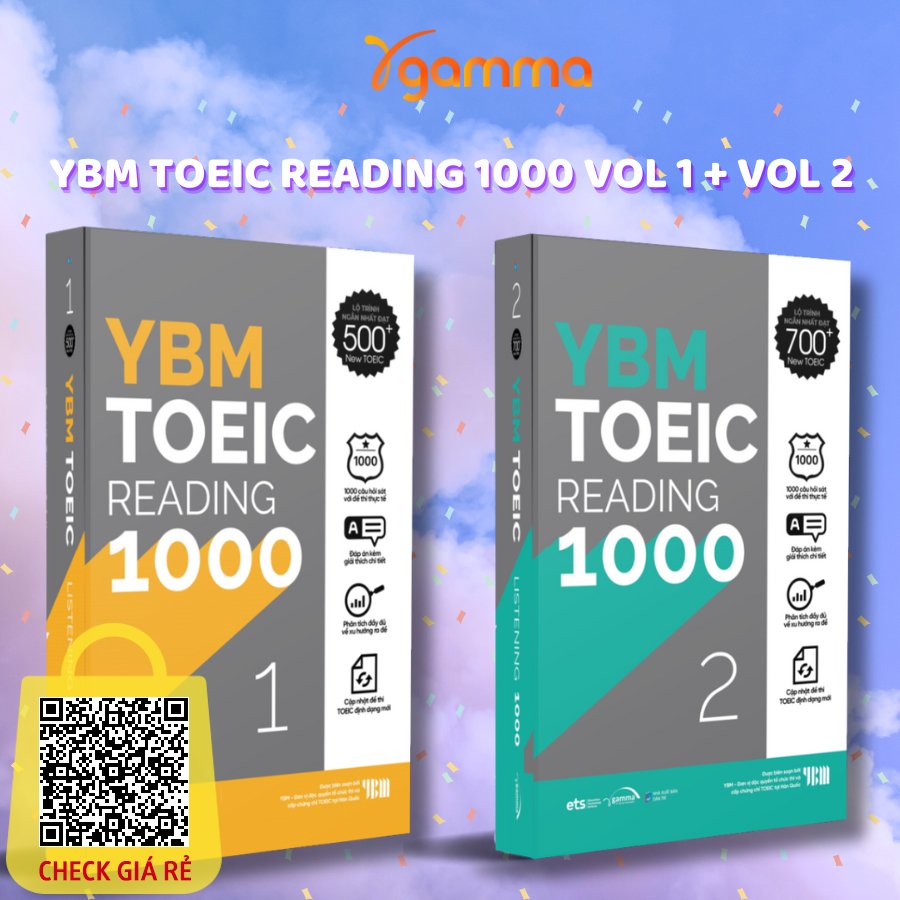 Sách Combo YBM TOEIC Reading 1000 Vol 1 + Vol 2 1000 Câu Hỏi Bám Sát Đề Thi Thật - Cập Nhật Mới Nhất (Combo/Tùy Chọn)
