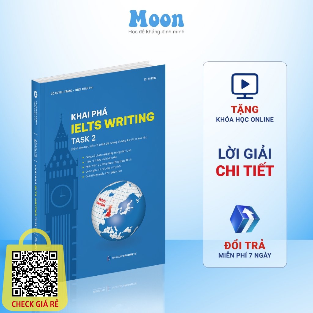 Sách IELTS Writing task 2 - khai phá luyện thi IELTS writing 4.0+ moonbook