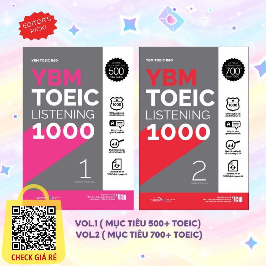 Sách: Lẻ/Combo YBM TOEIC Listening 1000 Vol.1 + Vol.2 (Trọn Bộ 2 Cuốn)