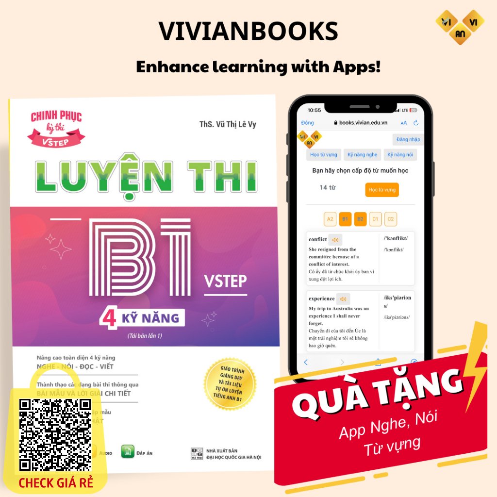 Sách Luyện thi B1 Vstep 4 kỹ năng - Ôn thi chứng chỉ tiếng Anh B1 bậc 3 (bằng B1 tiếng Anh) theo Khung NLNN Việt Nam