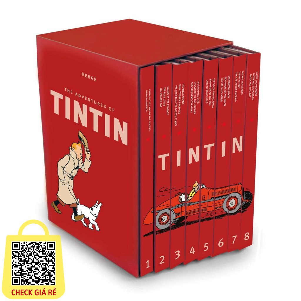 Sách – The adventure of Tintin tiếng anh nhập màu 8 cuốn bìa cứng box set