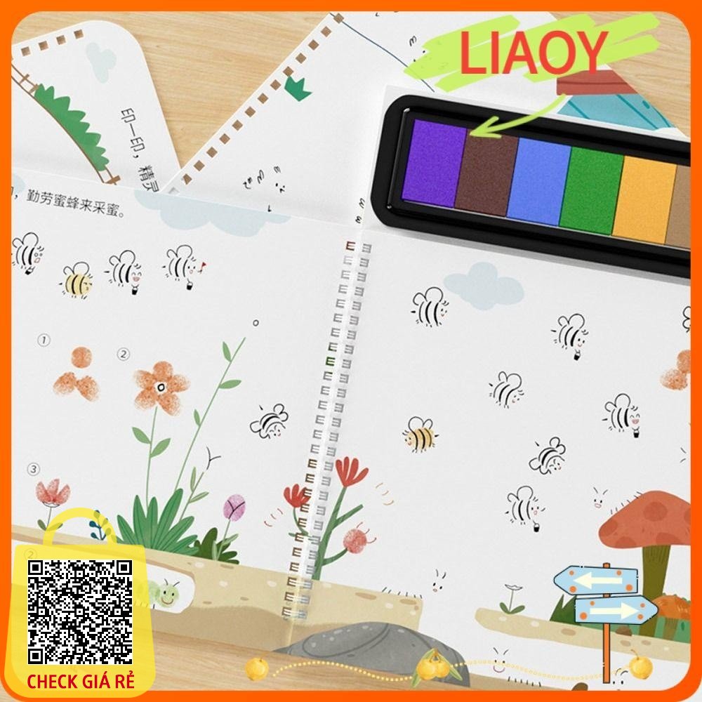 Sách vân tay LIAOY - 5 chủ đề có tem Ink Pad Tranh ngón tay - Đồ chơi Montessori buộc cuộn dây chất lượng cao Sách minh họa nghệ thuật trẻ em