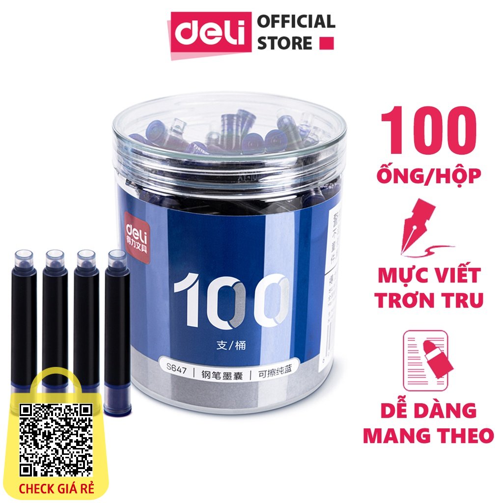 Set 100 Ong Muc Deli - Muc But May Mau Xanh - Den - Muc Deu Viet Tron Tru Cho Hoc Sinh
