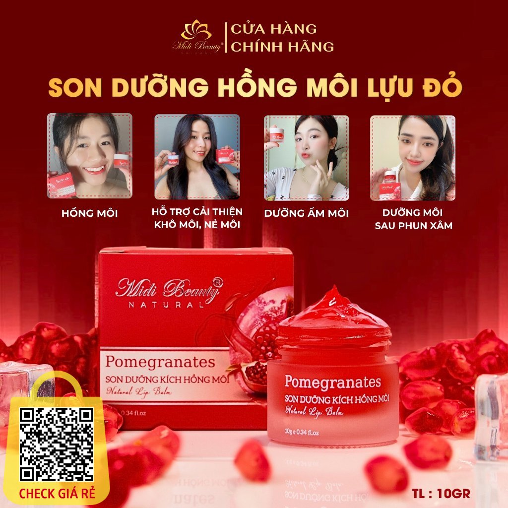 Son Duong Hong Moi Luu Do 10gr - Pomegranates Natural Lip Balm 10gr Midi Beauty