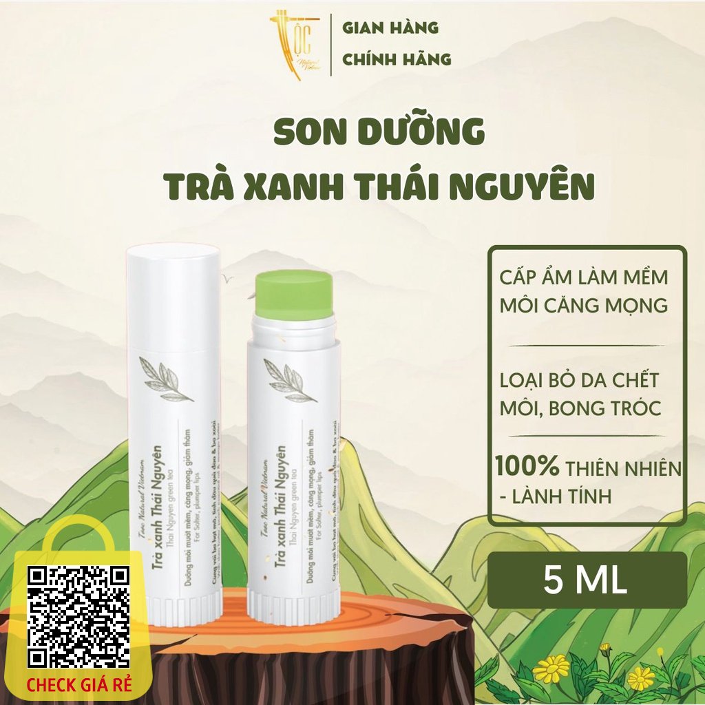 Son dưỡng trà xanh Thái Nguyên TỘC Natural cấp ẩm - làm môi môi - dưỡng hồng 5ml