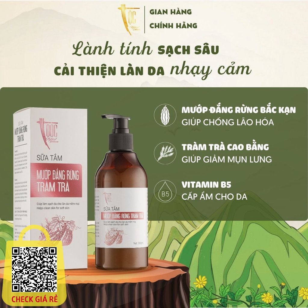 Sữa tắm Mướp đắng rừng & Tràm trà Cao Bằng TỘC Natural sạch khuẩn - giảm mụn và viêm nang lông 300ml