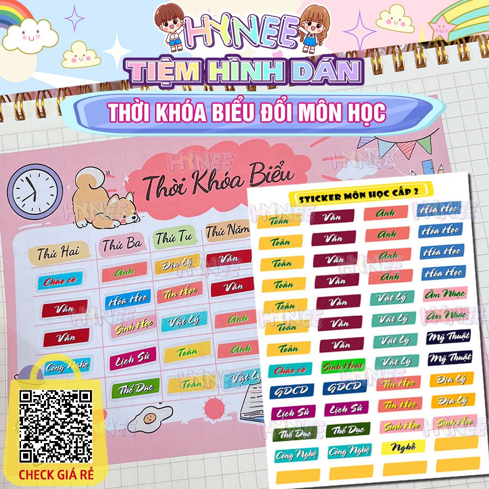 Thoi Khoa Bieu Doi Mon Hoc Sticker Mon Hoc Cap1 - THCS - THPT - Chuong Trinh Moi Thoi Khoa Bieu Bao Doi HYNEE