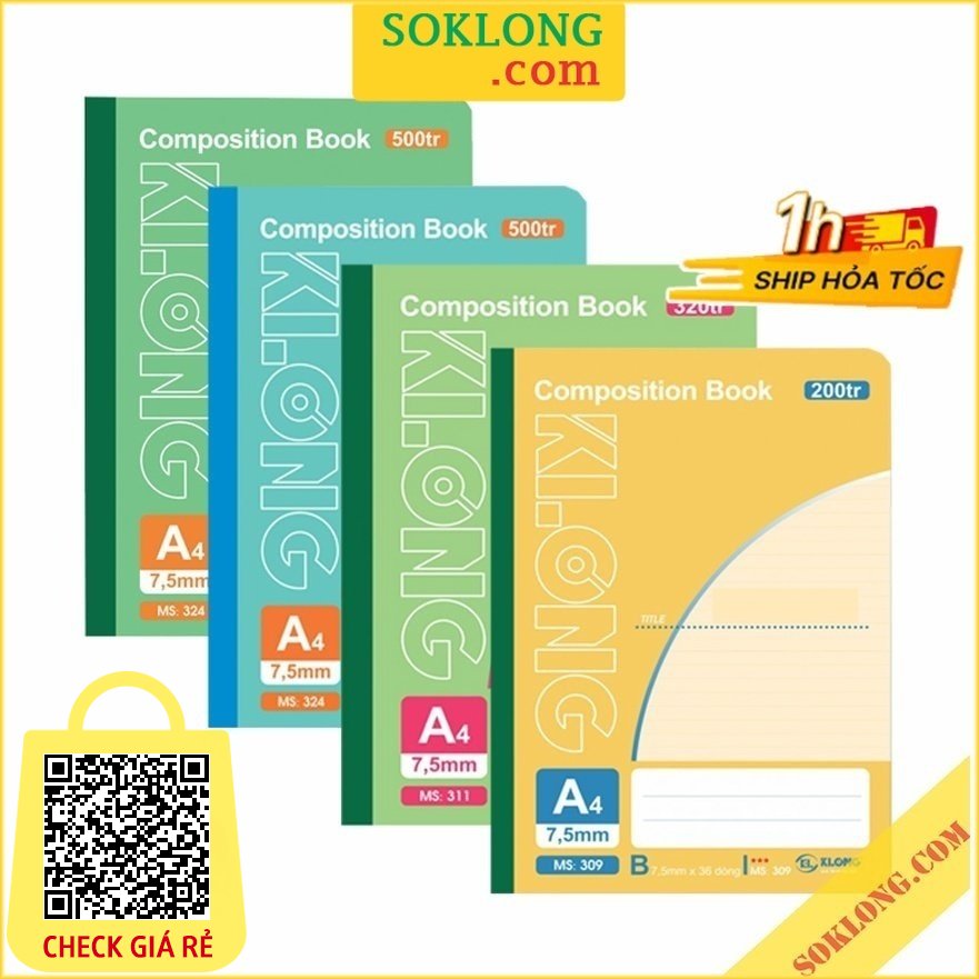 Vở kẻ ngang A4 200-500 trang may dán gáy Klong Compostion Book [SOKLONG] - sổ Klong ghi chép viết bài